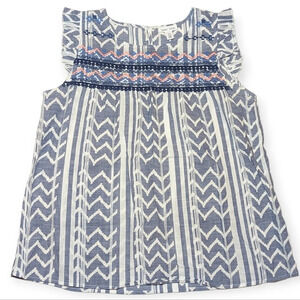 Tribal Jeans Boho 100%Cotton Embroidered Aztec Sleeveless White Navy Shirt Top M